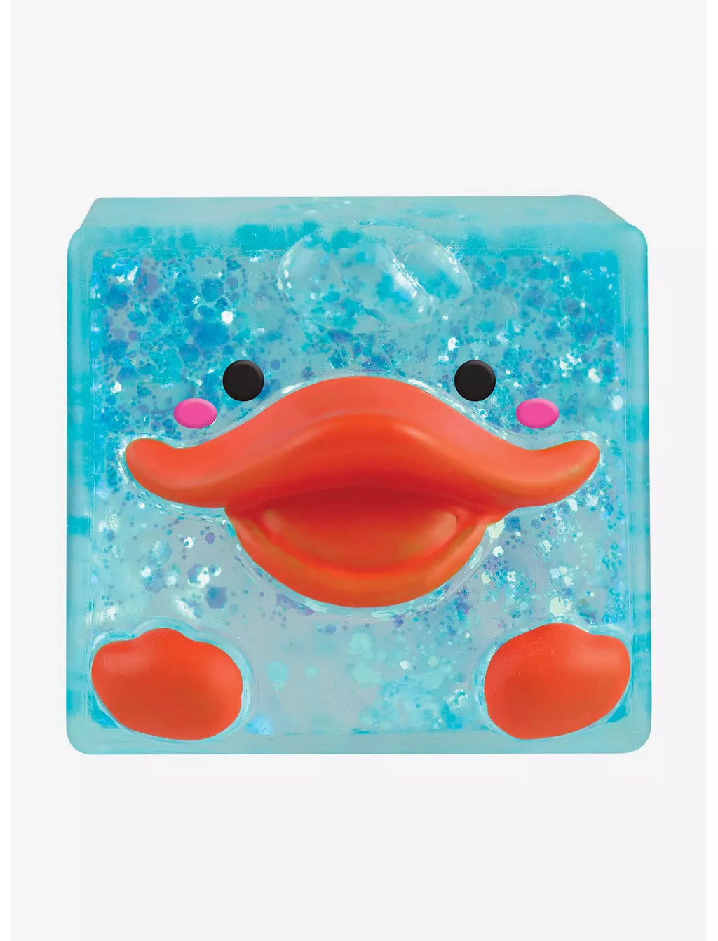 “Close-up of a sparkly ORB Sugar Swaps Duck Cube soft squishy fidget toy.”
