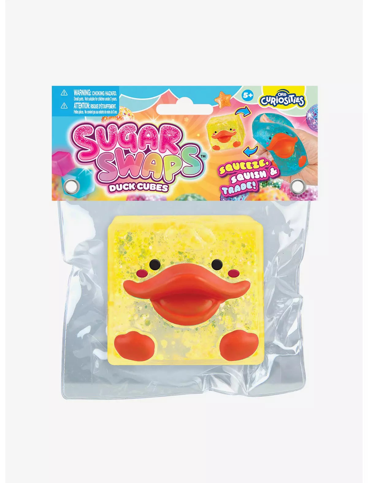 “ORB Curiosities Sparklee Sugar Swaps Duck Cube glitter squishy sensory fidget in assorted random color.”