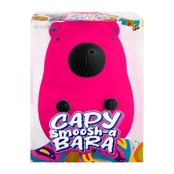 Pink Capybara Smooshy Squish Toy in original Capy Smoosh-a-Bara retail packaging.
