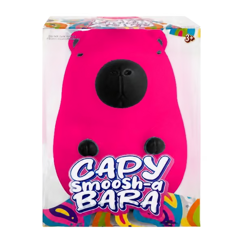 Pink Capybara Smooshy Squish Toy in original Capy Smoosh-a-Bara retail packaging.