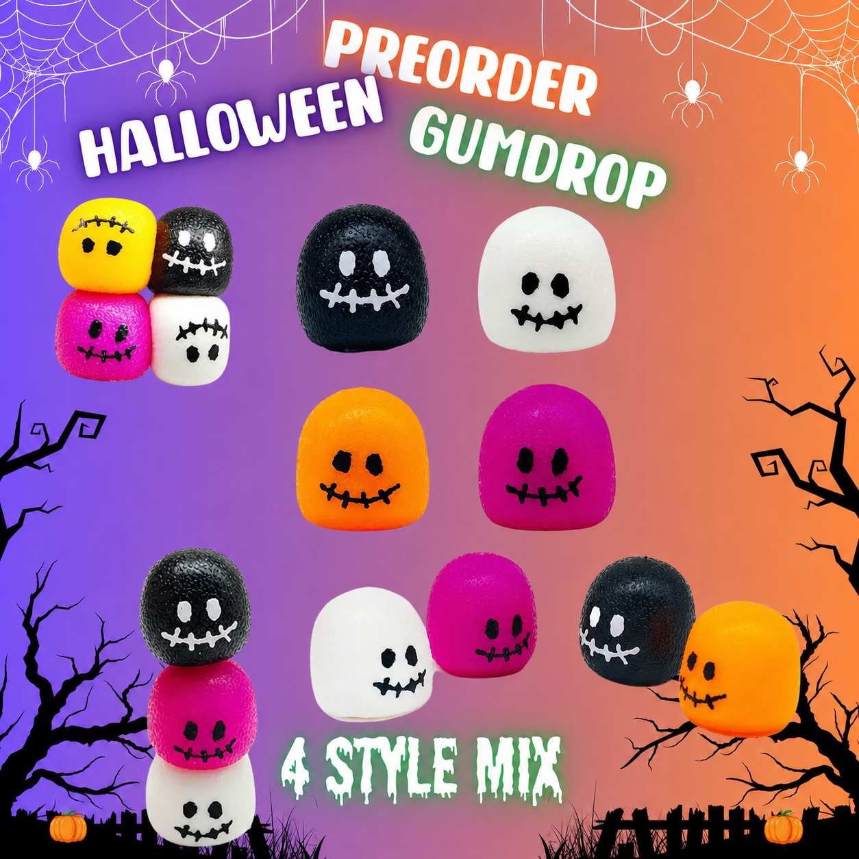 Halloween Spooky Skull Gumdrop Squishy – 4 Color Styles Chosen at Random