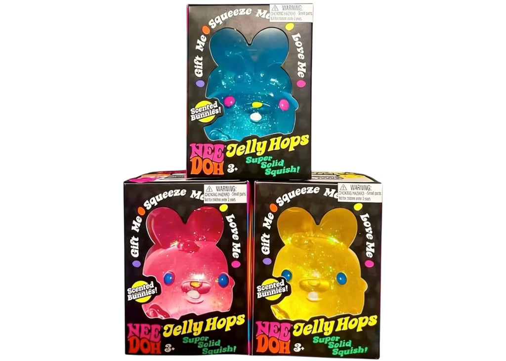 Assorted NeeDoh Jelly Hops scented bunny squishies in bright colors
