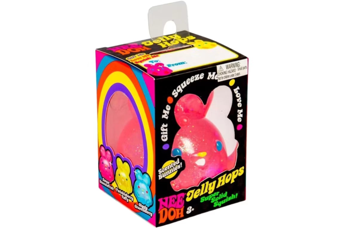 Pink NeeDoh Jelly Hops scented sparkly bunny squishy fidget toy