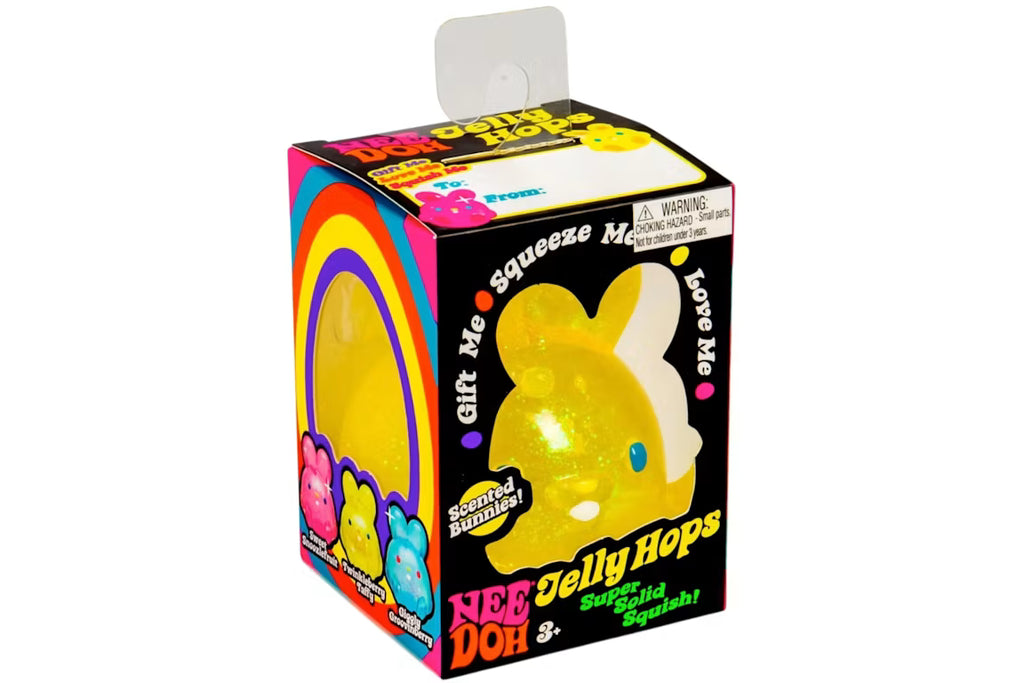 Yellow NeeDoh Jelly Hops bunny sensory squeeze toy with banana scent