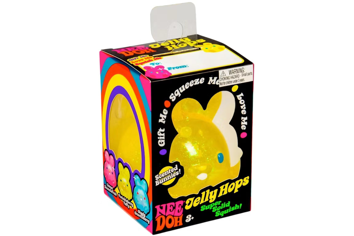 Yellow NeeDoh Jelly Hops bunny sensory squeeze toy with banana scent