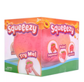 Pastel pink Squeezy brand peach sensory squishy toy with a matte finish