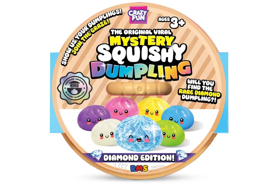Diamond edition mystery dumpling squishy toy with sparkling, light-reflecting texture