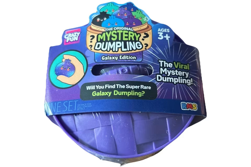 Galaxy chase version mystery dumpling squishy toy with cosmic purple and starry night patterns