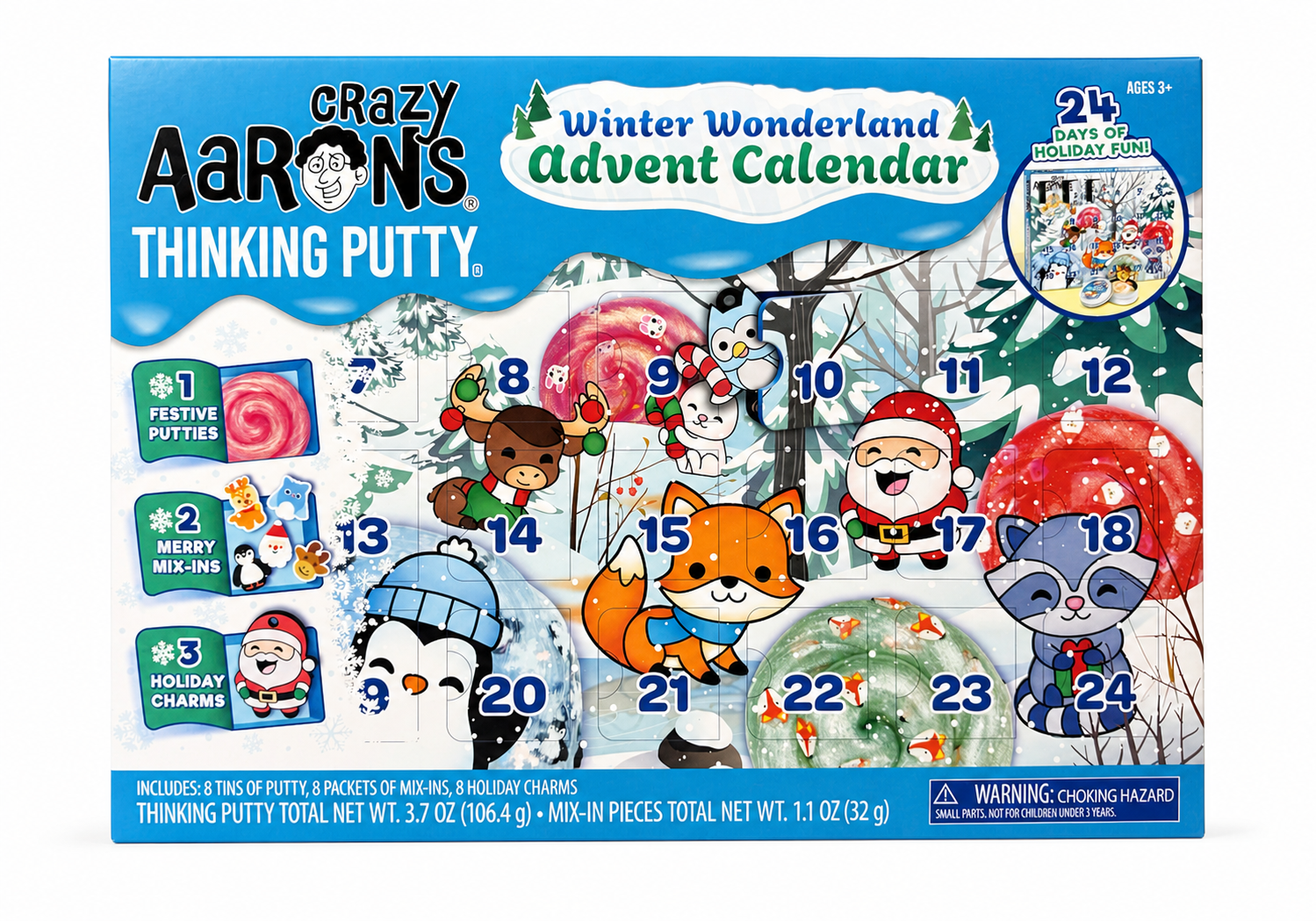 Crazy Aaron’s Thinking Putty Winter Wonderland Advent Calendar with 24 holiday surprise doors and festive winter animal artwork
