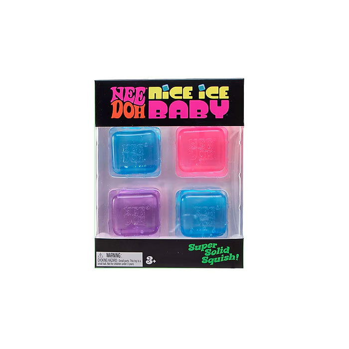 Schylling NeeDoh Nice Ice Baby Crystal Clear Sensory Fidget Cube (4-Pack)