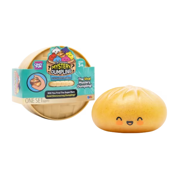 Opened RMS Crazy Fun Gold Shimmering Edition Mystery Dumpling squishy and steamer container